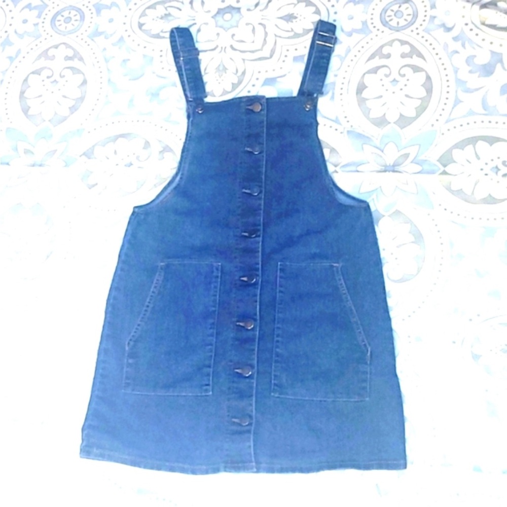 Denim overall dress mini skirt blue button-down